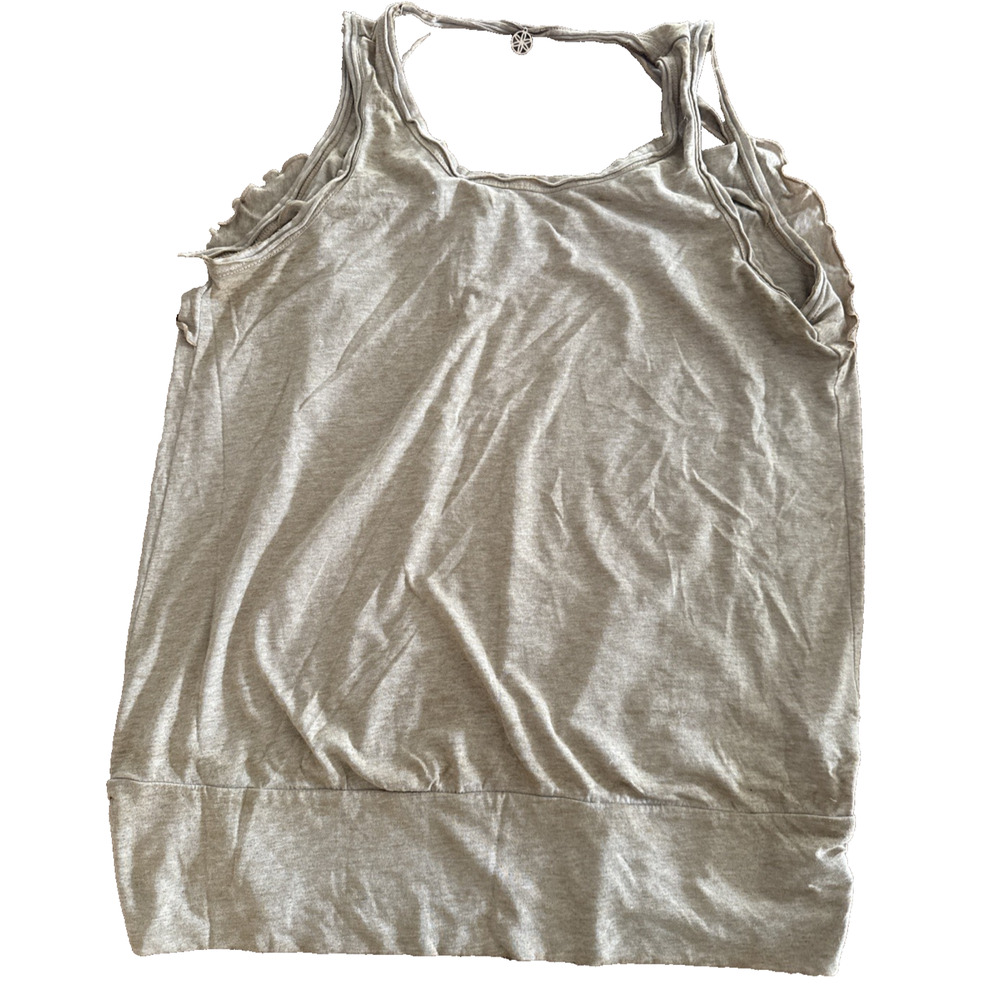 Gaiam Tank Ruffle Trim Cowel back Yoga Athletic Top Gold Tan M Women EUC